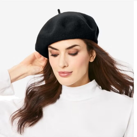 🌻Classic Black Wool Fabric French Beret. One Size - Picture 1 of 8